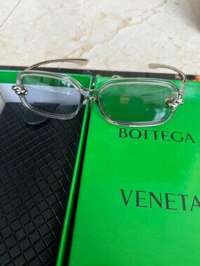 Bottega Veneta Clear Frame Rectangle Glasses Gold Tone Arms BV Model Japan Made